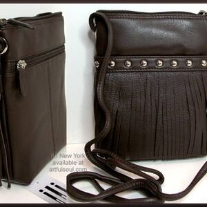 NWOT ILI New York Genuine Leather Fringed dark brown bag